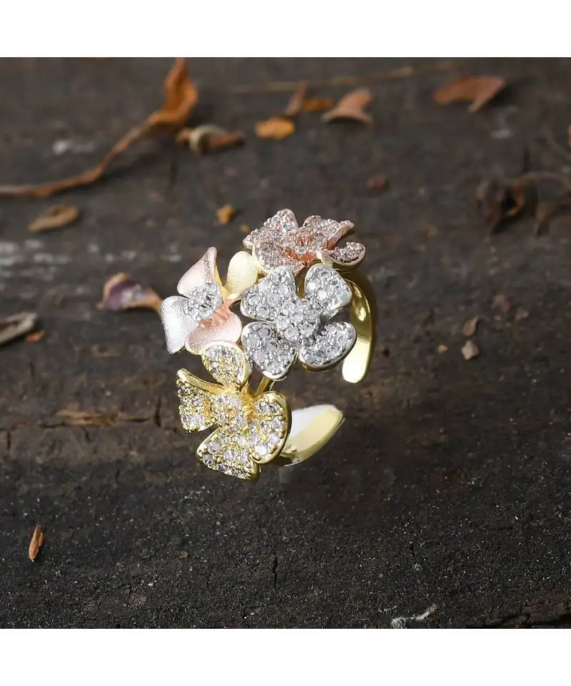 Stylish three tone classy designer flower design ring