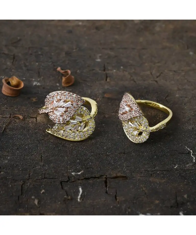 Beautiful two tone stylish leaf design adjustable ring