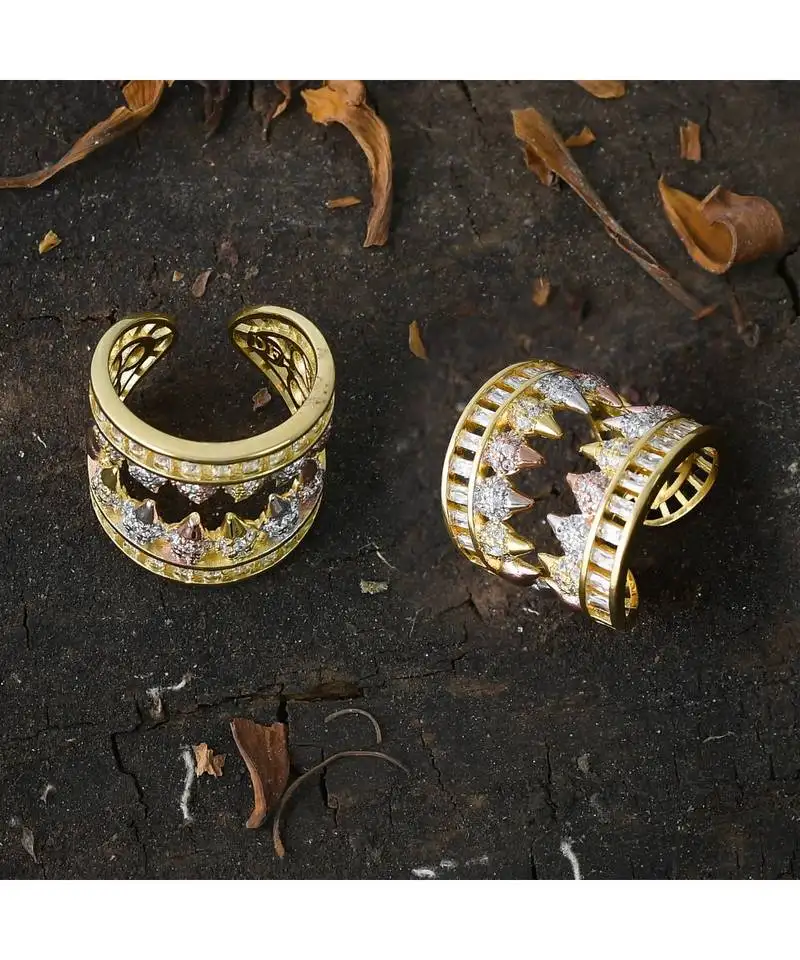 Rose gold silver yellow gold three in one stylish ring