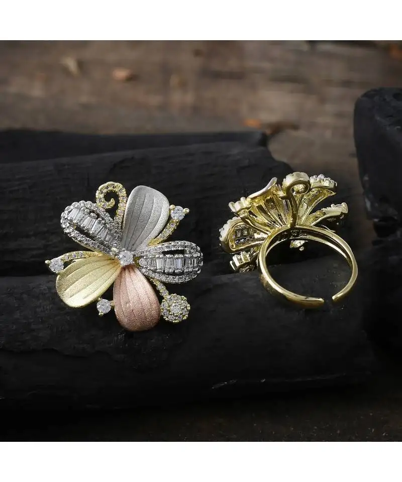 Three in one beautiful flower design ring