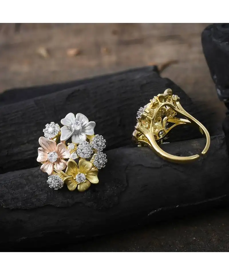 Three in one designer stylish flower design ring