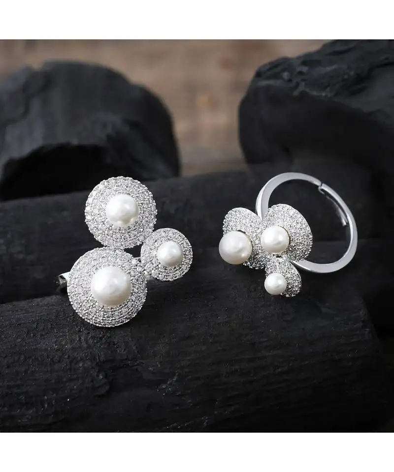Silver with pearl cute elegant designer ring