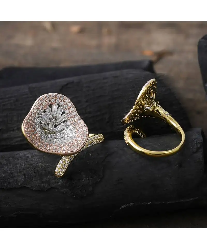 Three in one classy rose gold silver designer preety ring