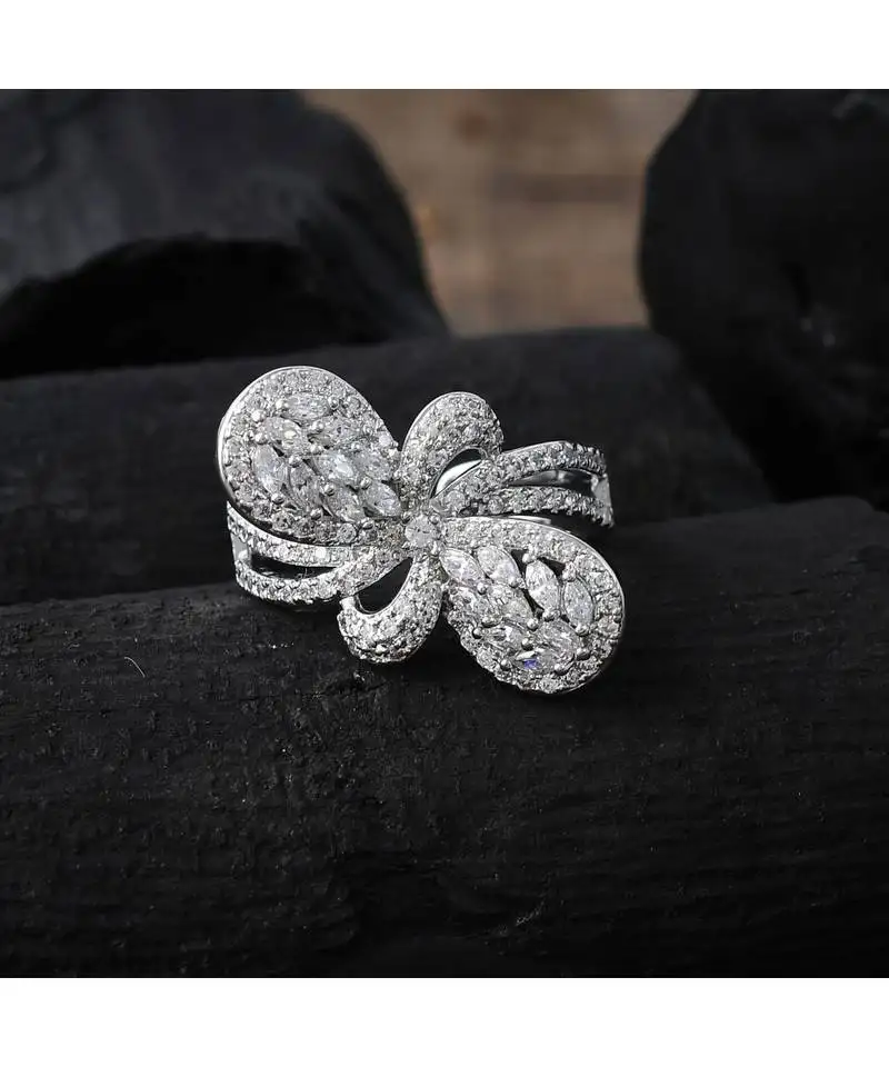 Silver designer stylish elegant diamond ring