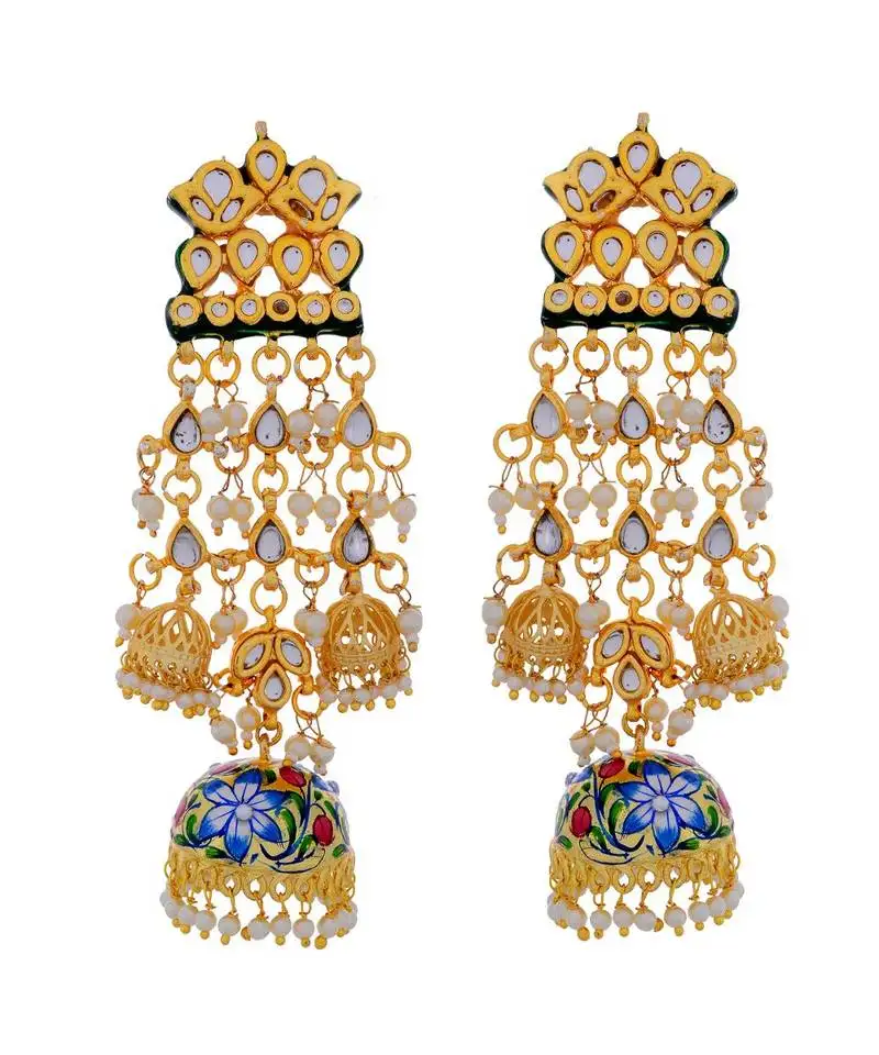 Multicolor kundan jadua royal rajwadi jhumki earring