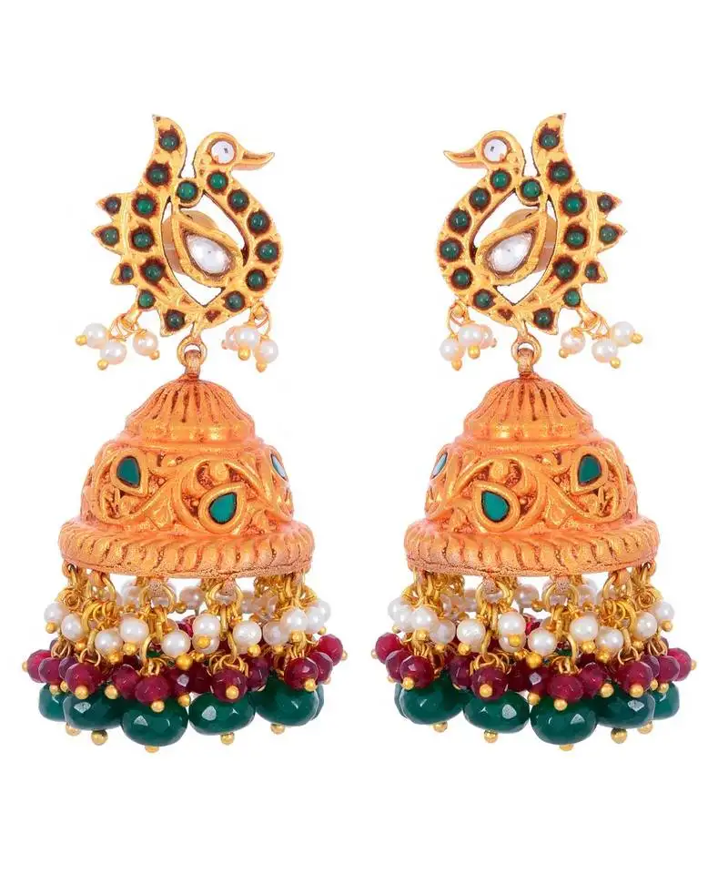 Royal golden peacock design classy temple jhumki