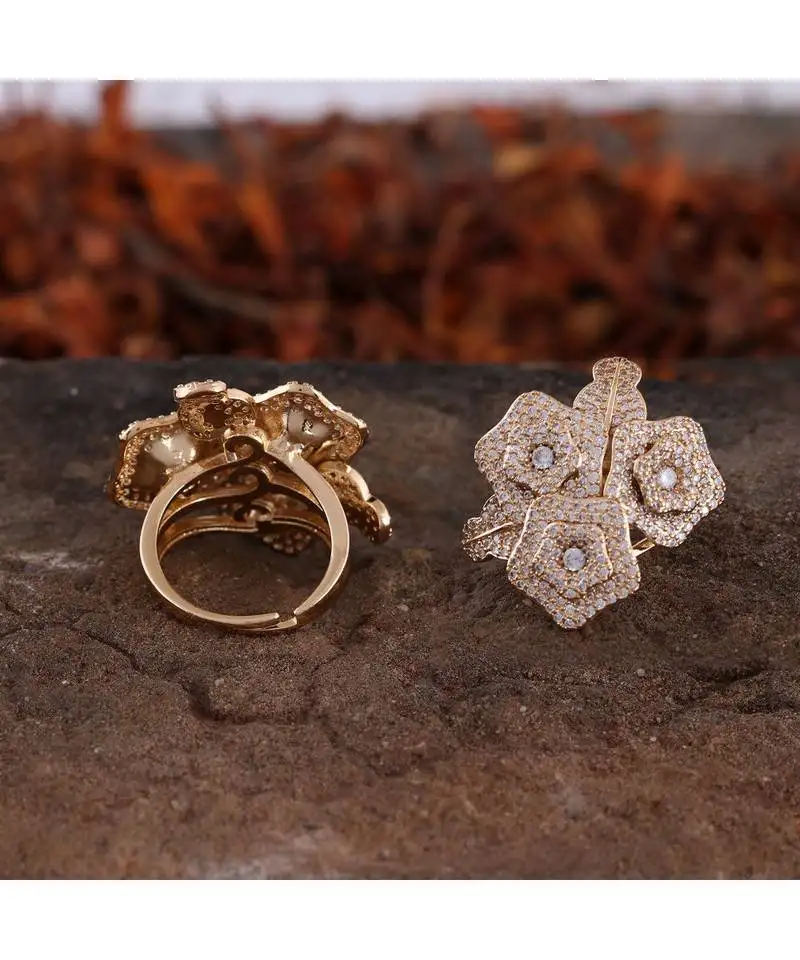 Golden flower design smart look beautiful designer cubic zirconia ring