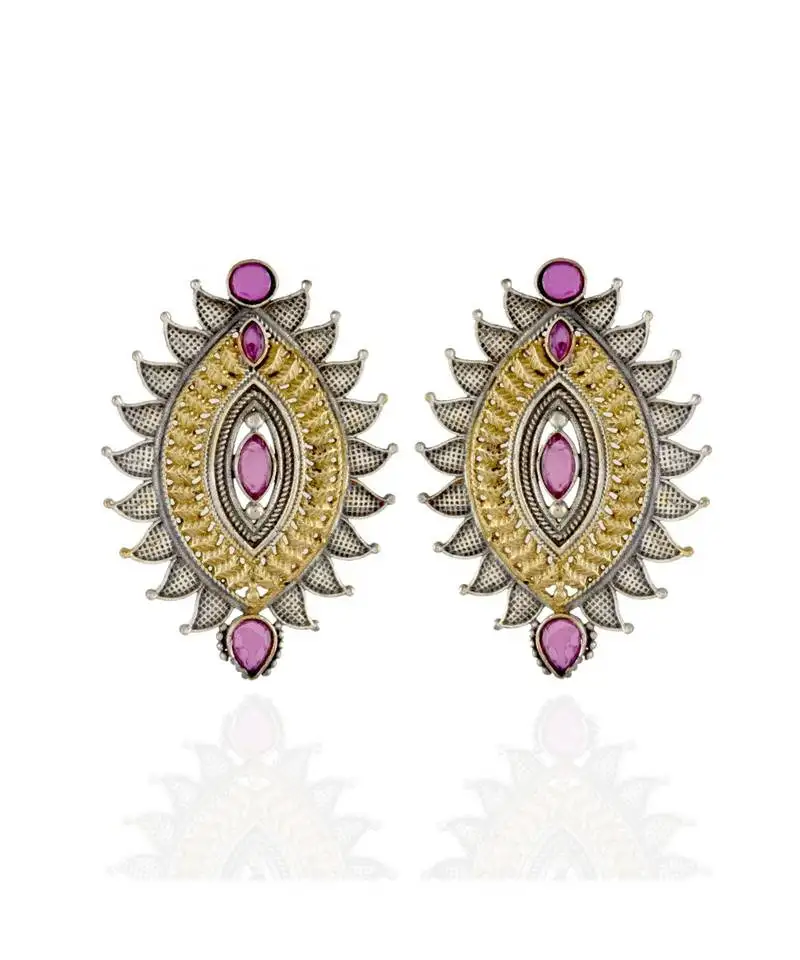 Red ruby black golden oxidised smart look earring