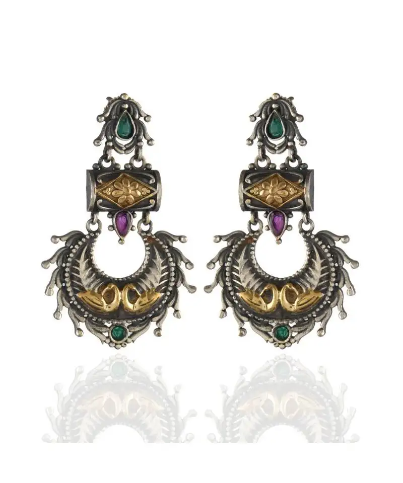 Red green golden silver designer oxidised earring