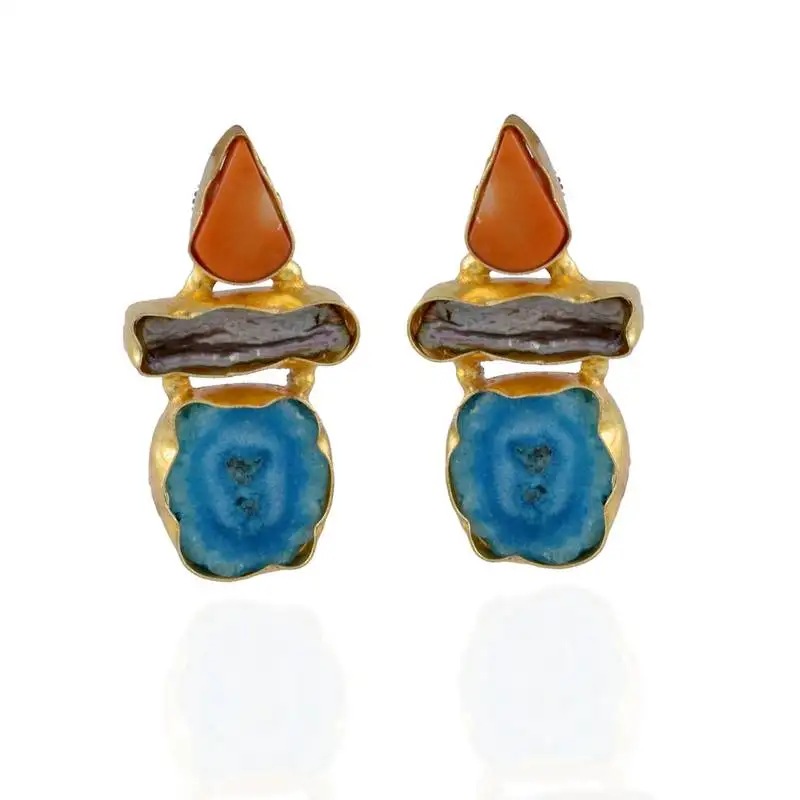 Orange sky blue duzzy fashionable designer hot earring