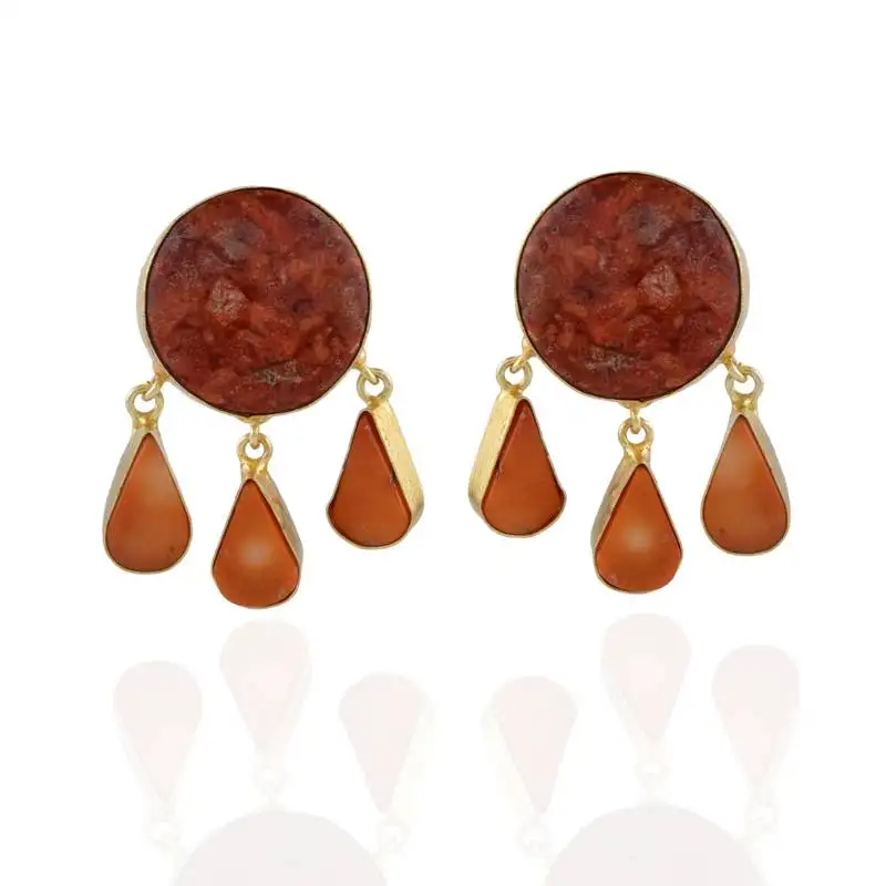 Orange designer precious stone fashionable earring