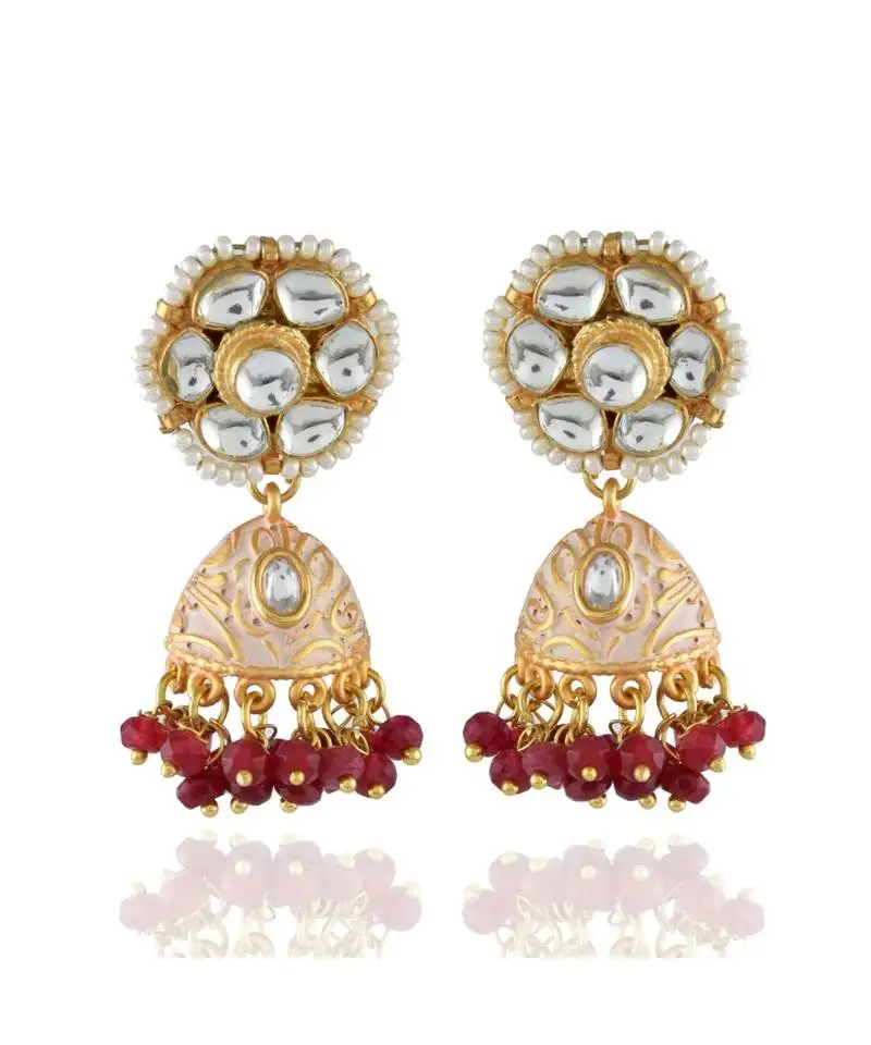 Maroon cream cute small kundan jhumki