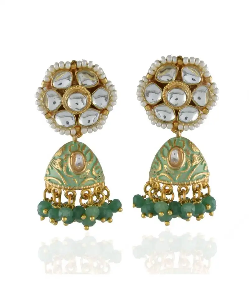 Mint green cute small kundan jhumki