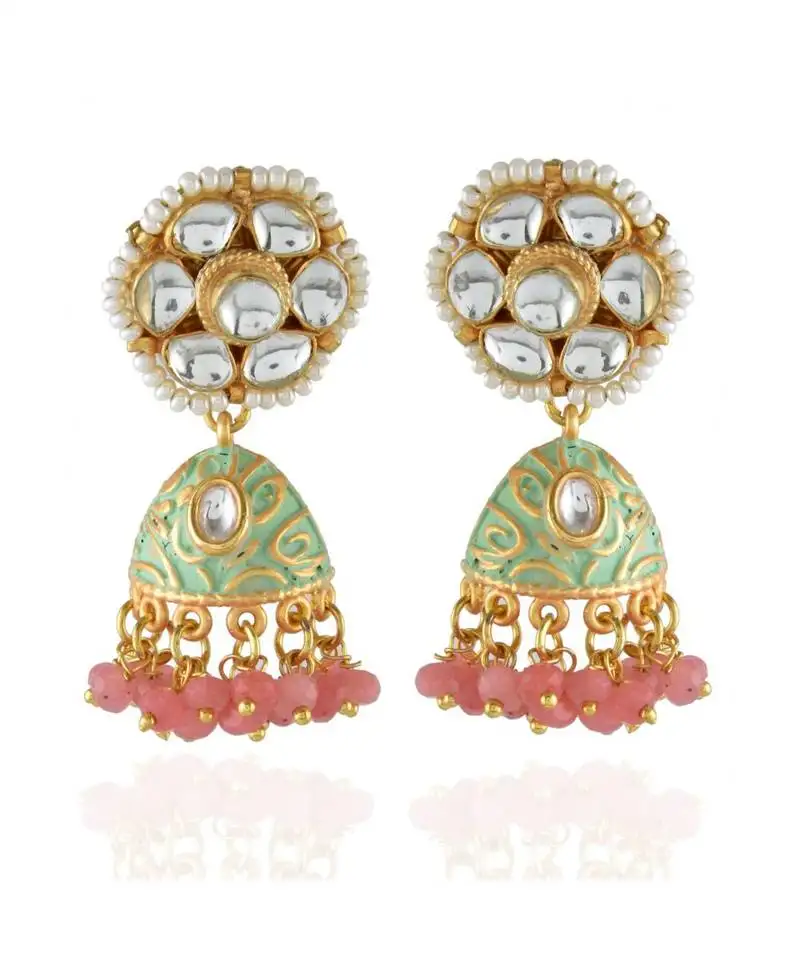 Mint green peech cute small kundan jhumki