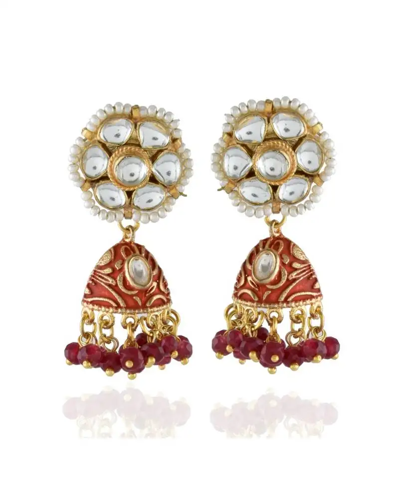 Maroon golden cute small kundan jhumki