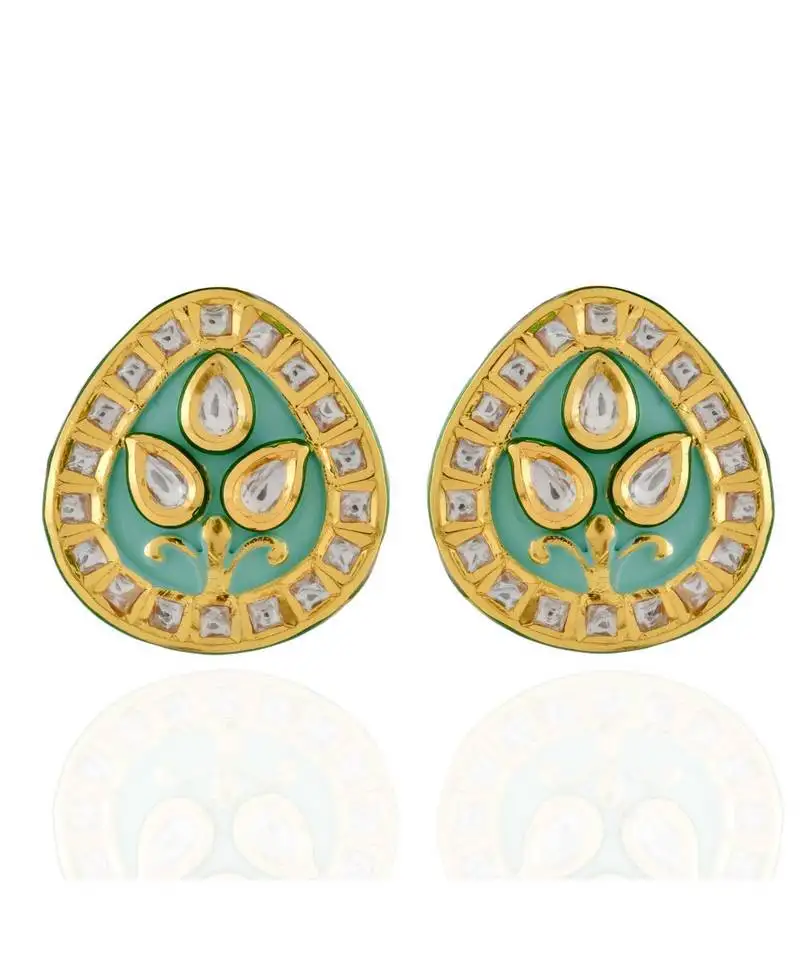 Turquoise green designer royal kundan studs