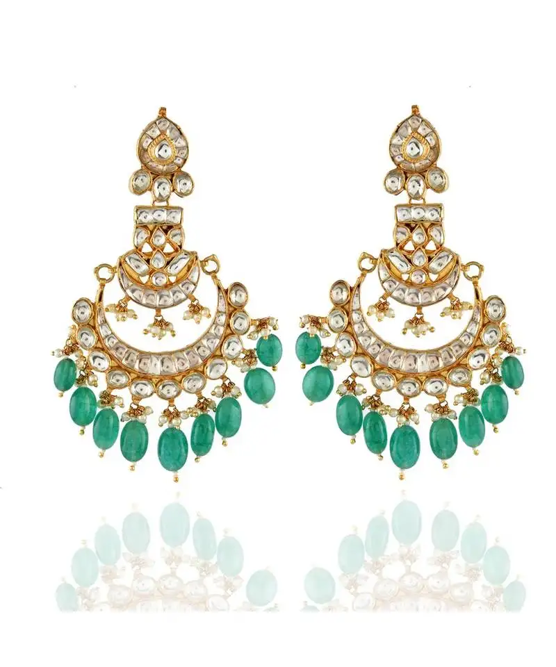 Classy royal golden green ahemdabadi kundan earring