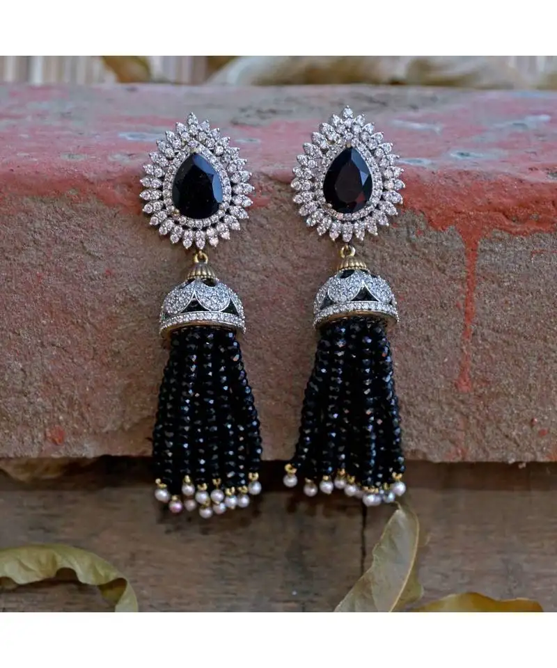 Black diamond designer classy royal crystal diamond jhumki