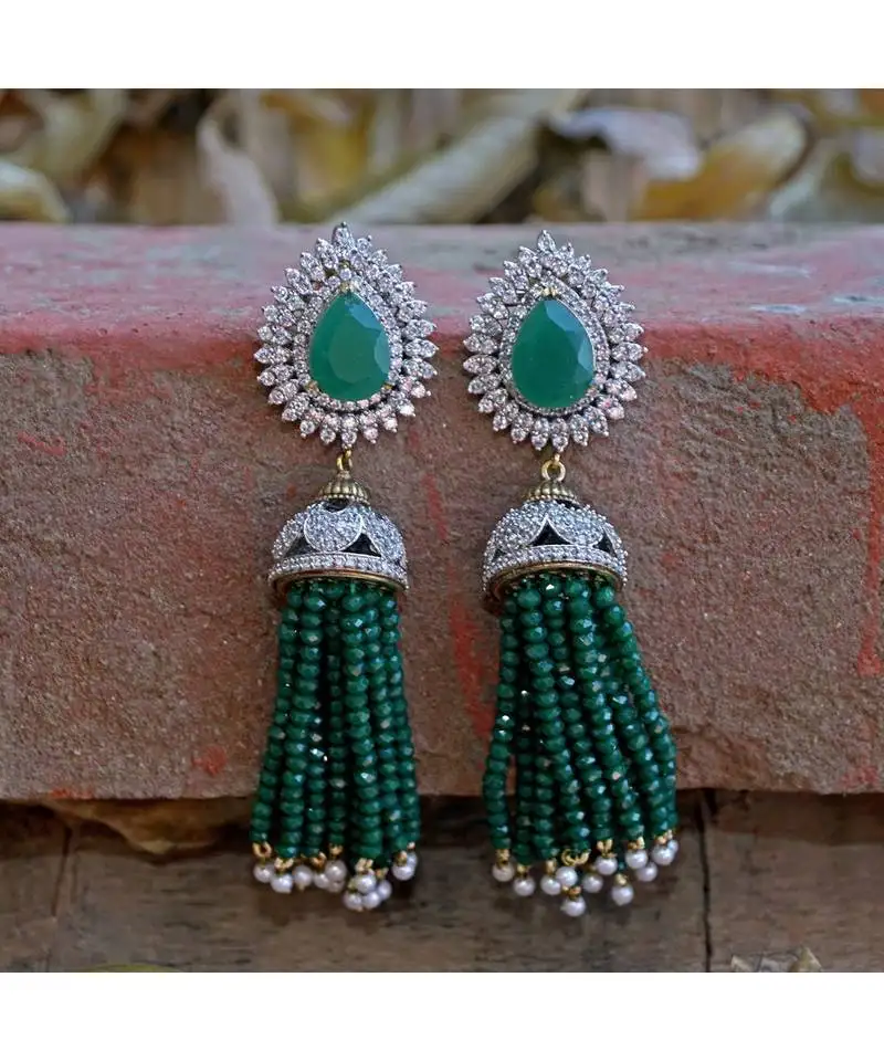 Green diamond designer classy royal crystal diamond jhumki