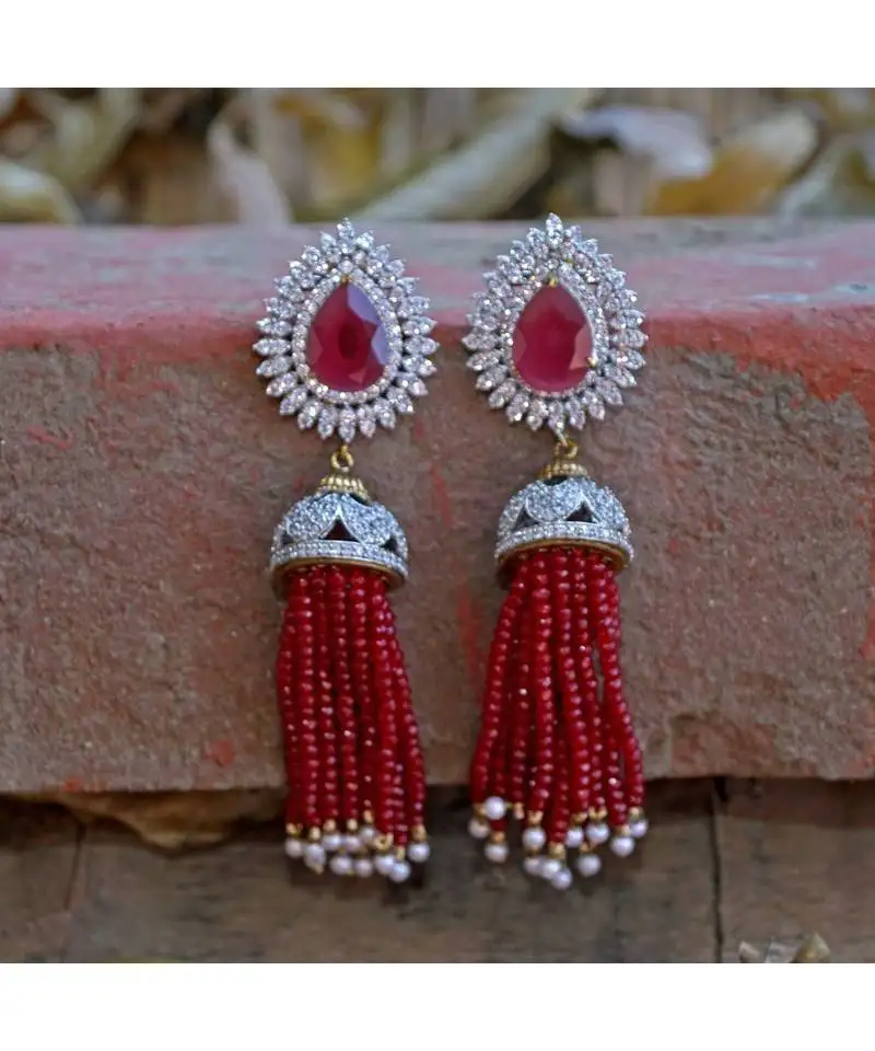 Red diamond designer classy royal crystal diamond jhumki