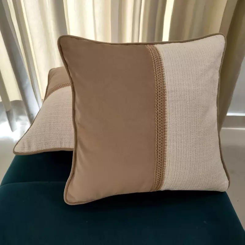 Beige & cream cotton cushion cover with textured panel – 16x16 & 18x18