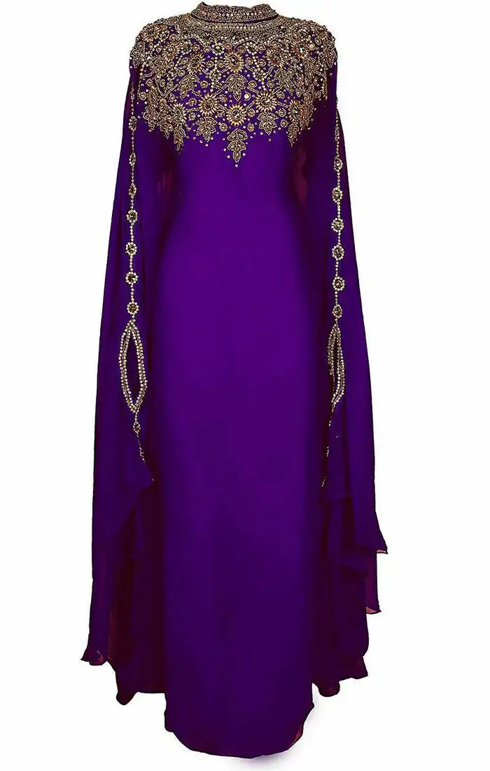 Ethnic maxi abaya moroccan islamic modern color machine work kaftan beach fancy modern floor length bell sleeve