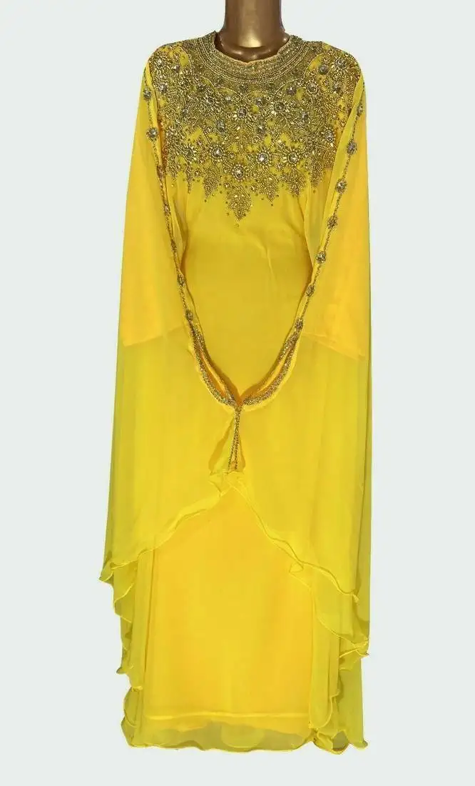 Royal dubai elegant moroccan islamic party wear kaftan beach fancy modern floor length bell sleeve for women dress
