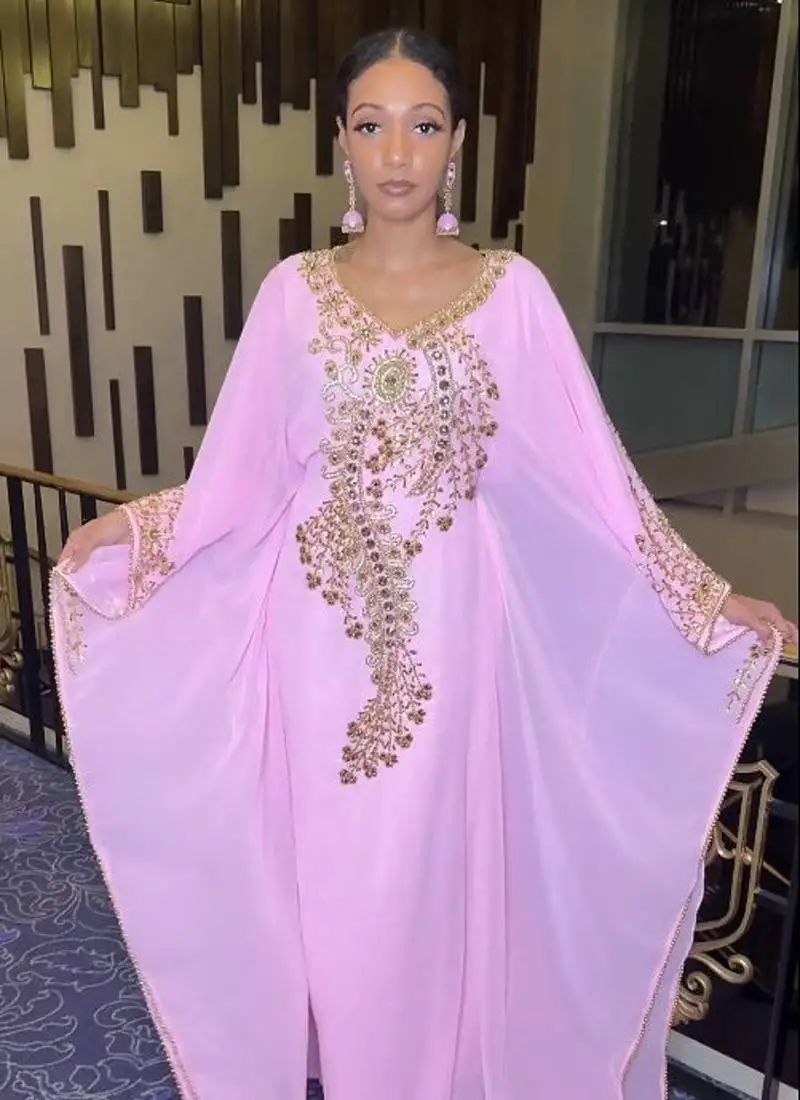 Pink farash embroidered gold work women