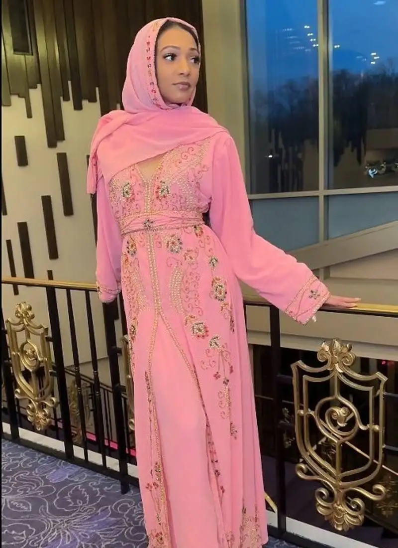 Peach jacket handbeaded kaftan for women