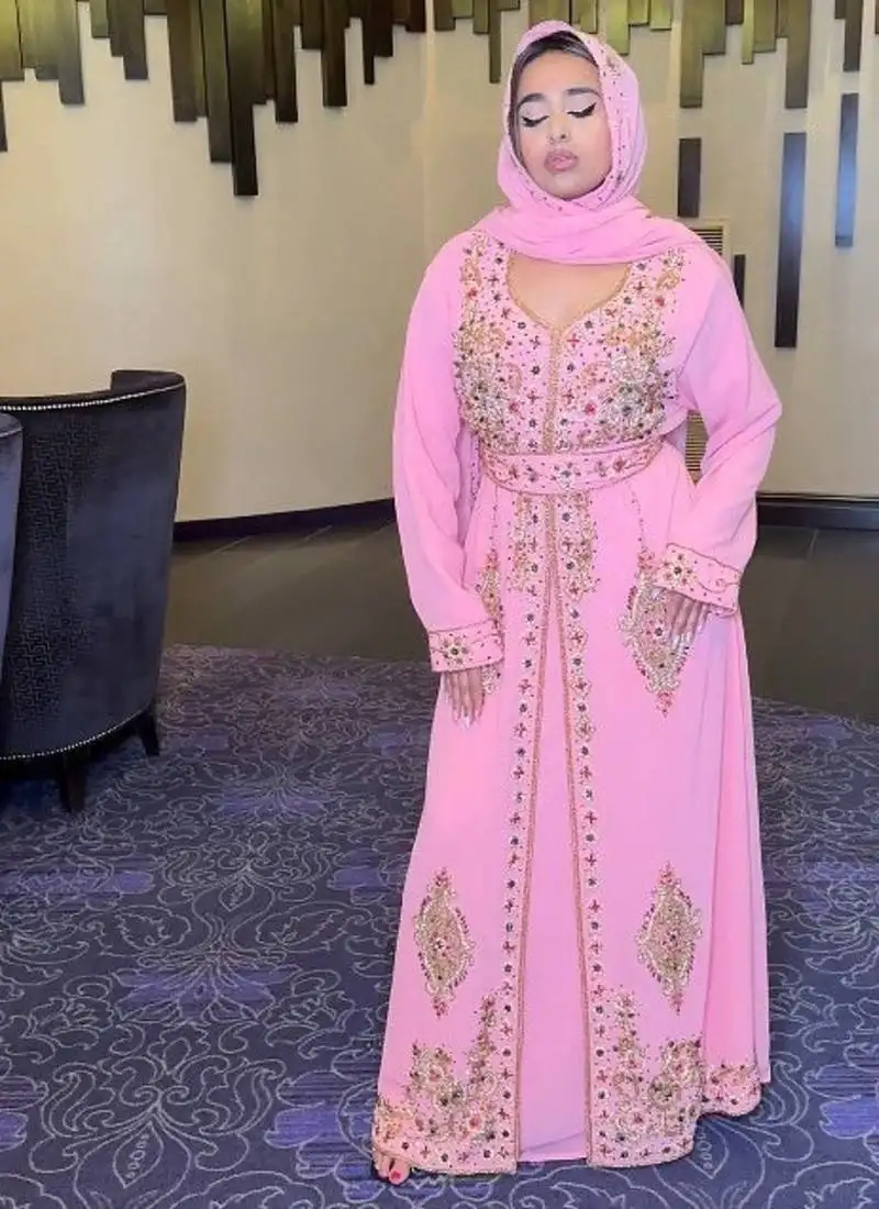 Peach multicolor jacket handbeaded kaftan for women