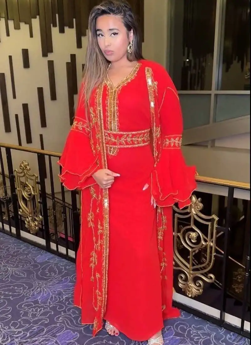 Red inner jacket morrocan kaftan silver detailed work for women