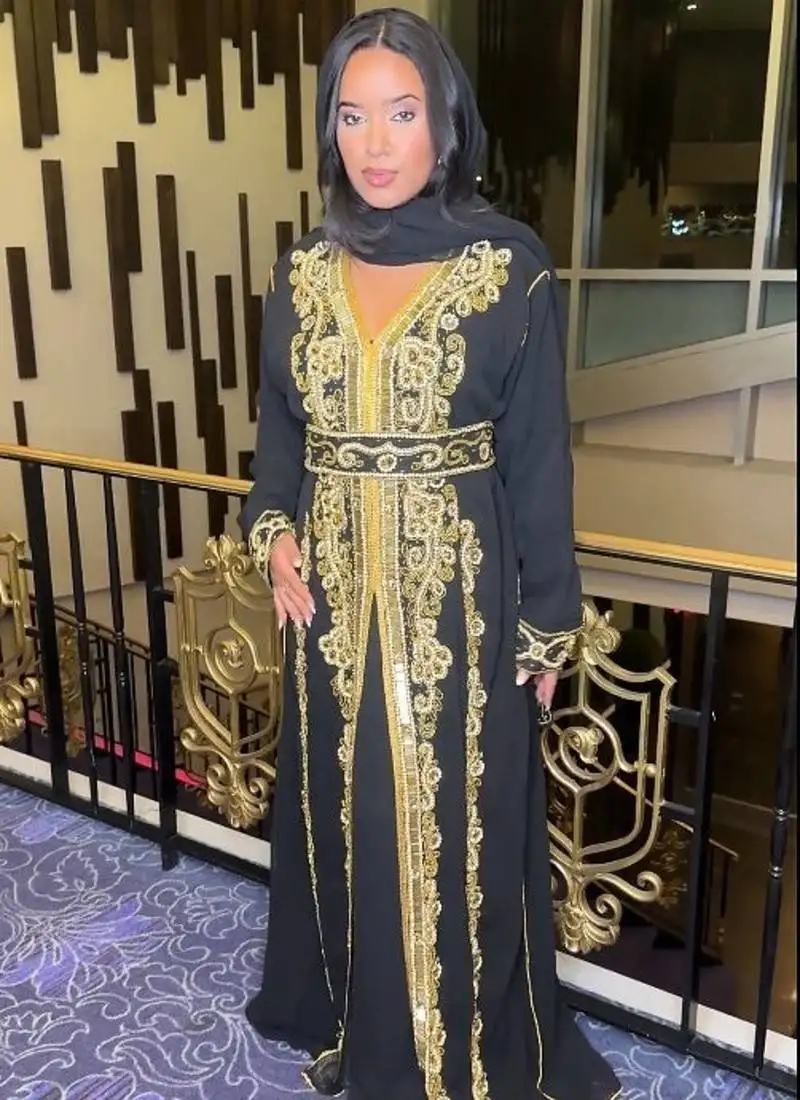 Black handbeaded kaftan for women