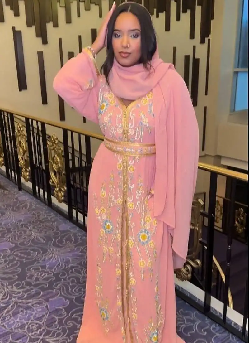 Peach inner jacket handbeaded kaftan for women