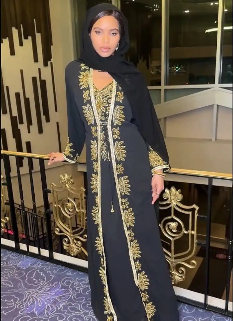 Black inner jacket handbeaded kaftan for women