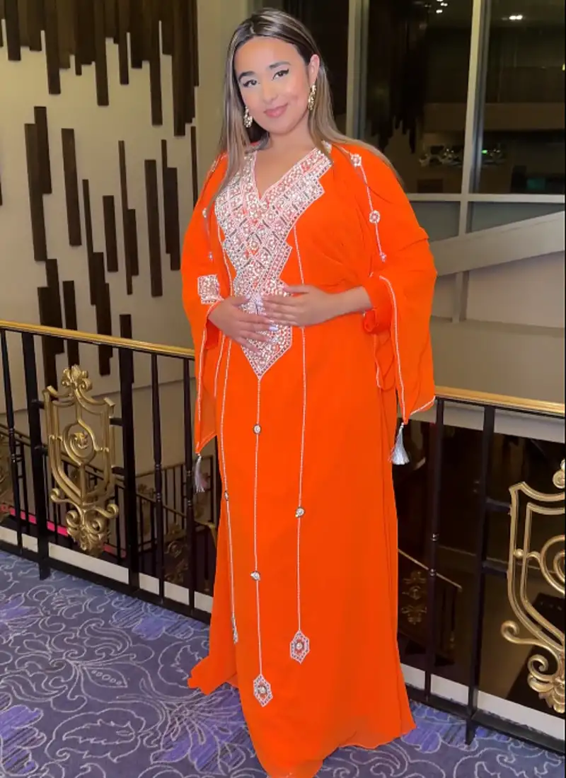 Orange farash embroidered gold work women