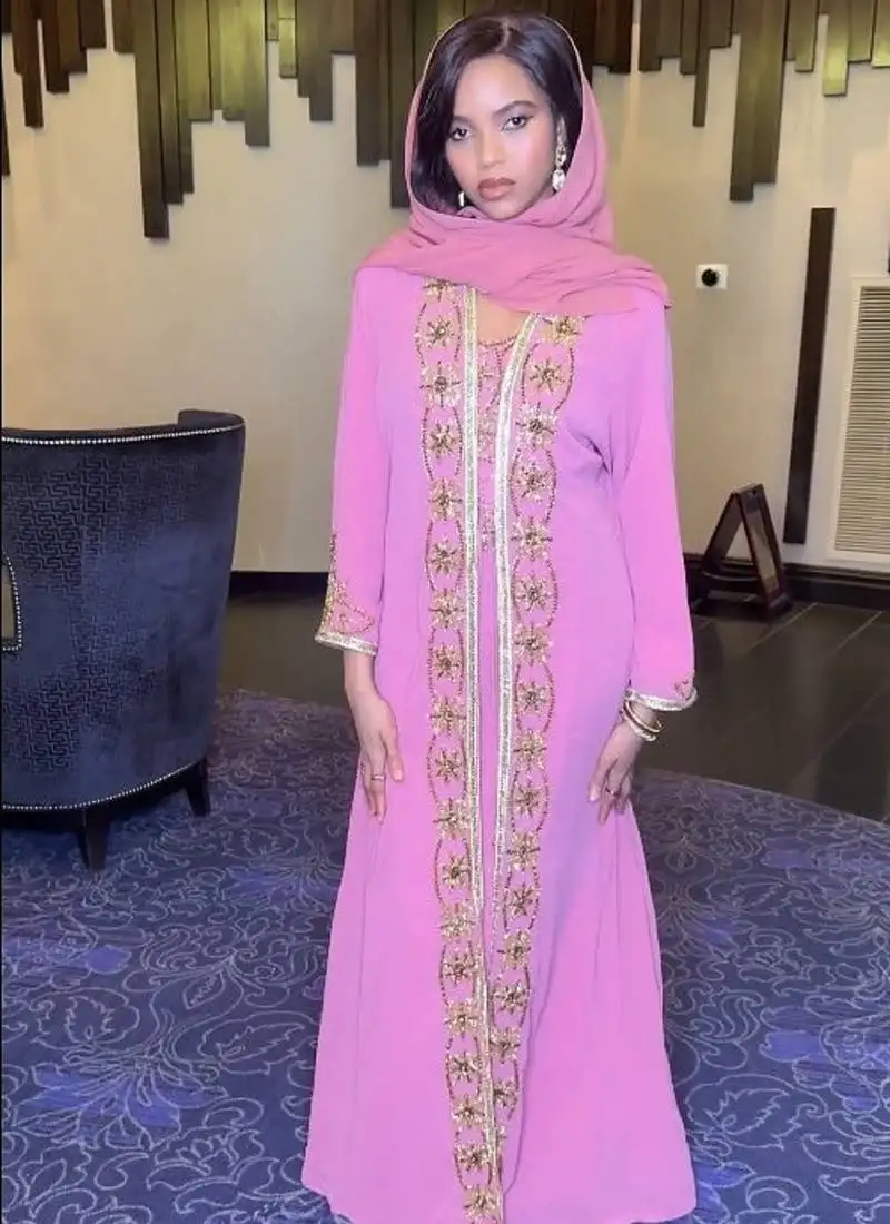 Pink inner jacket handbeaded kaftan for women