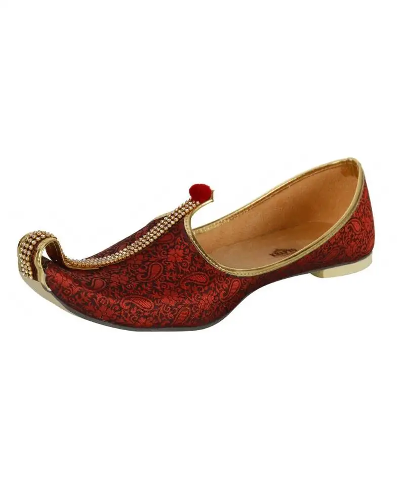 Men's red fabric mono rhinestone mojaris