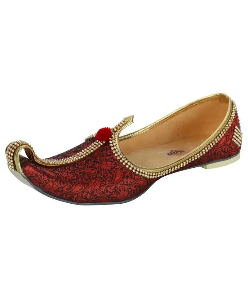 Men's red fabric tri rhinestone mojaris