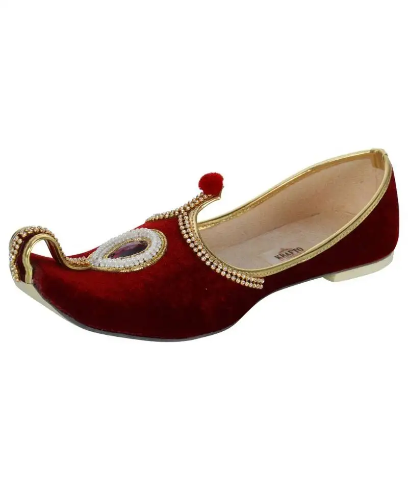 Men's red velvet rhinestone ruby mojaris